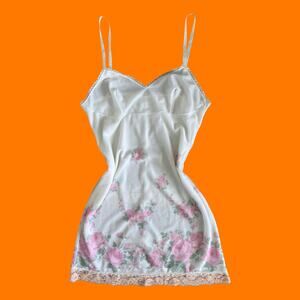 60's vintage rose print feminine lace trim slip dress MEDIUM st. michael